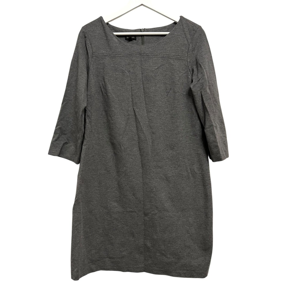 Talbots Dress Womens 14P Gray Knit‎ Sheath 3/4 Sleeve Square Neck Work Office